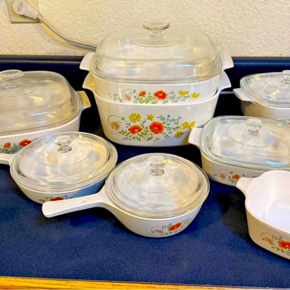 Vintage Corningware Wildflower Casserole Bakeware Dish Set of 14
